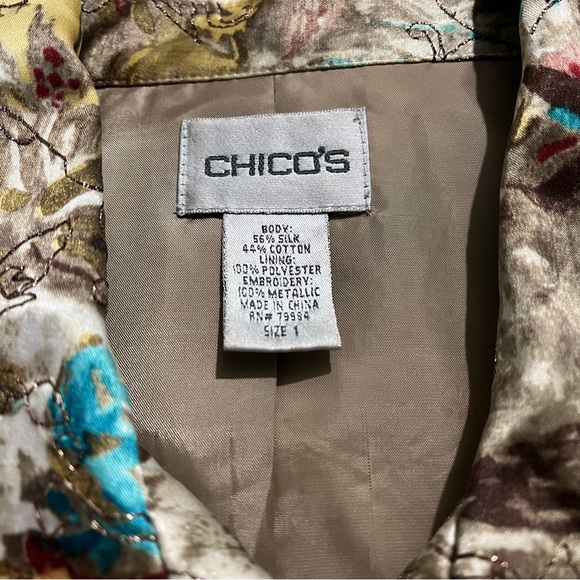 Chico's Cotton-Silk Oriental Floral Design Stephan Jacket - Picture 11 of 14